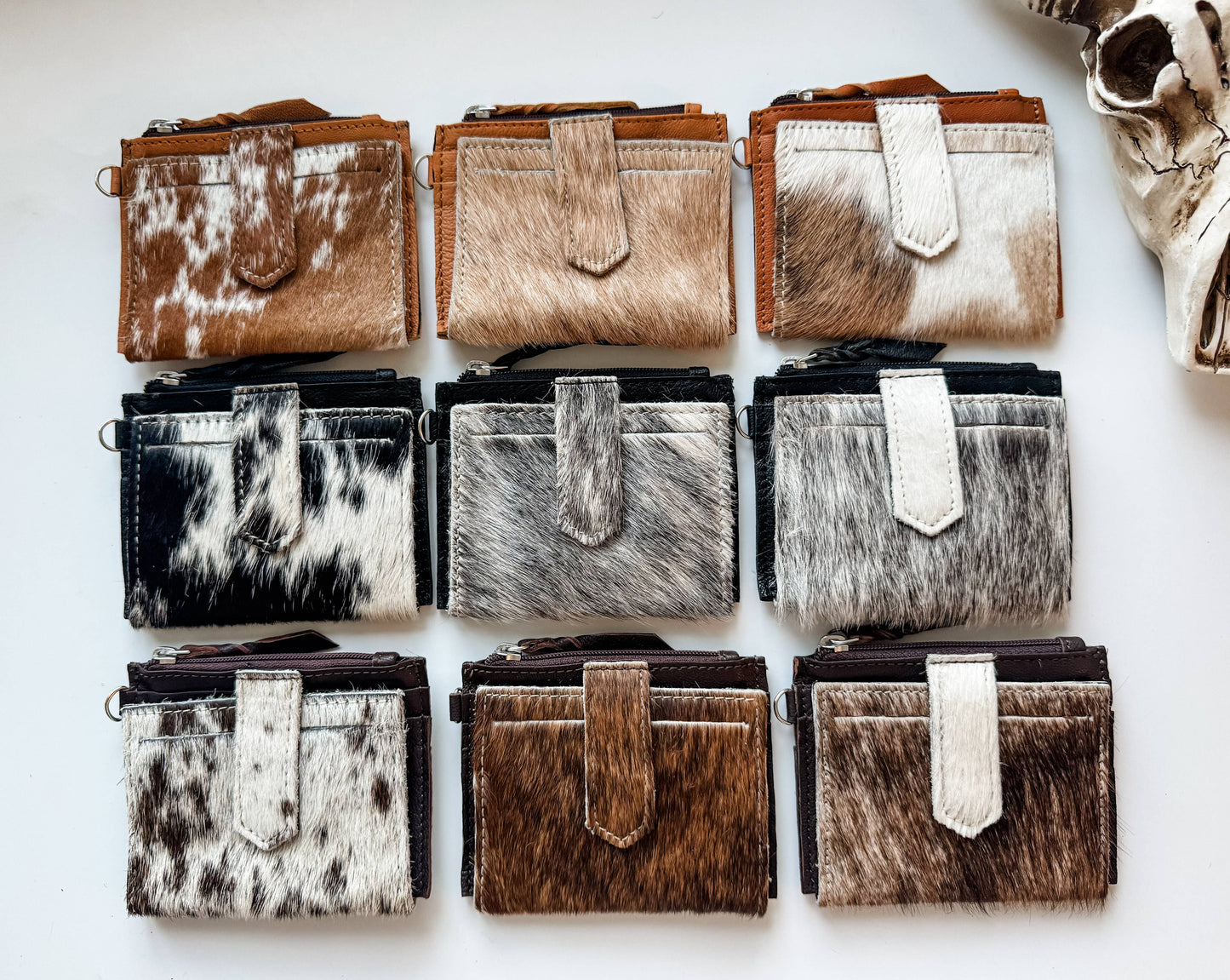 Western Cowhide Leather Wristlet Wallet Money Coins: 8 - BALCK + WHITE FLAP