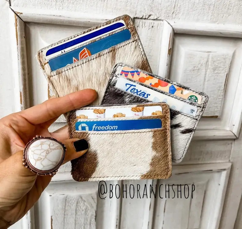 Western Cowhide Credit Card Holder - Money holder: LEOPARD + RAINBOW SPECS