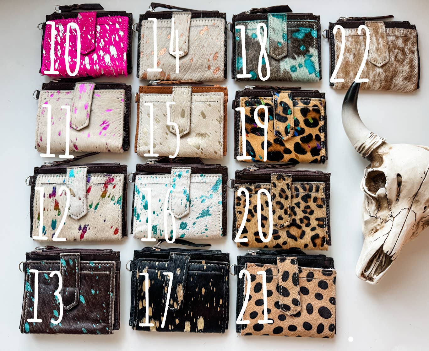 Western Cowhide Leather Wristlet Wallet Money Coins: 8 - BALCK + WHITE FLAP