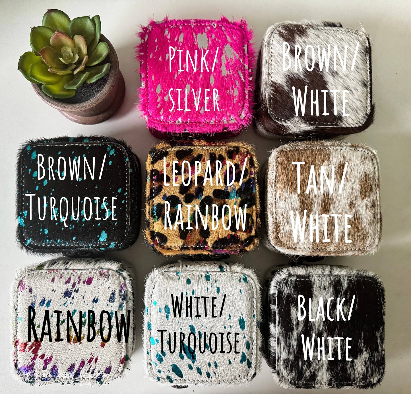 MINI COWHIDE JEWELRY BOX Western - travel storage gifts: BLACK + WHITE COWHIDE