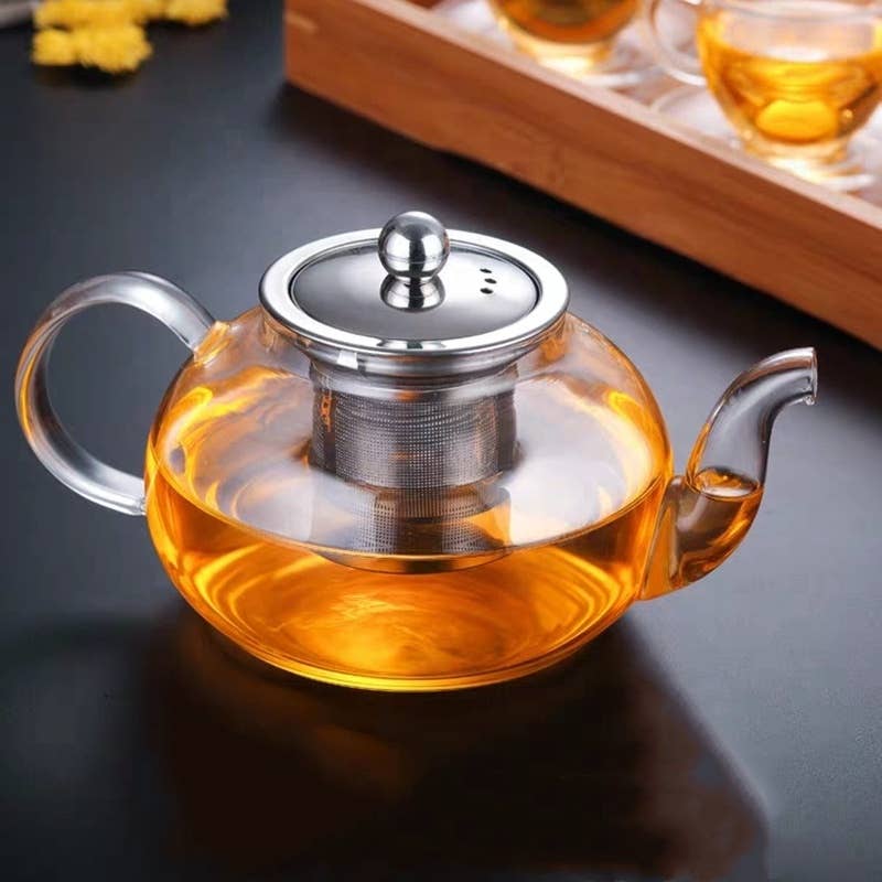 Glass Teapot With Stainless Steel Infuser and Lid (40oz.): Stainless Steel Infuser & Lid