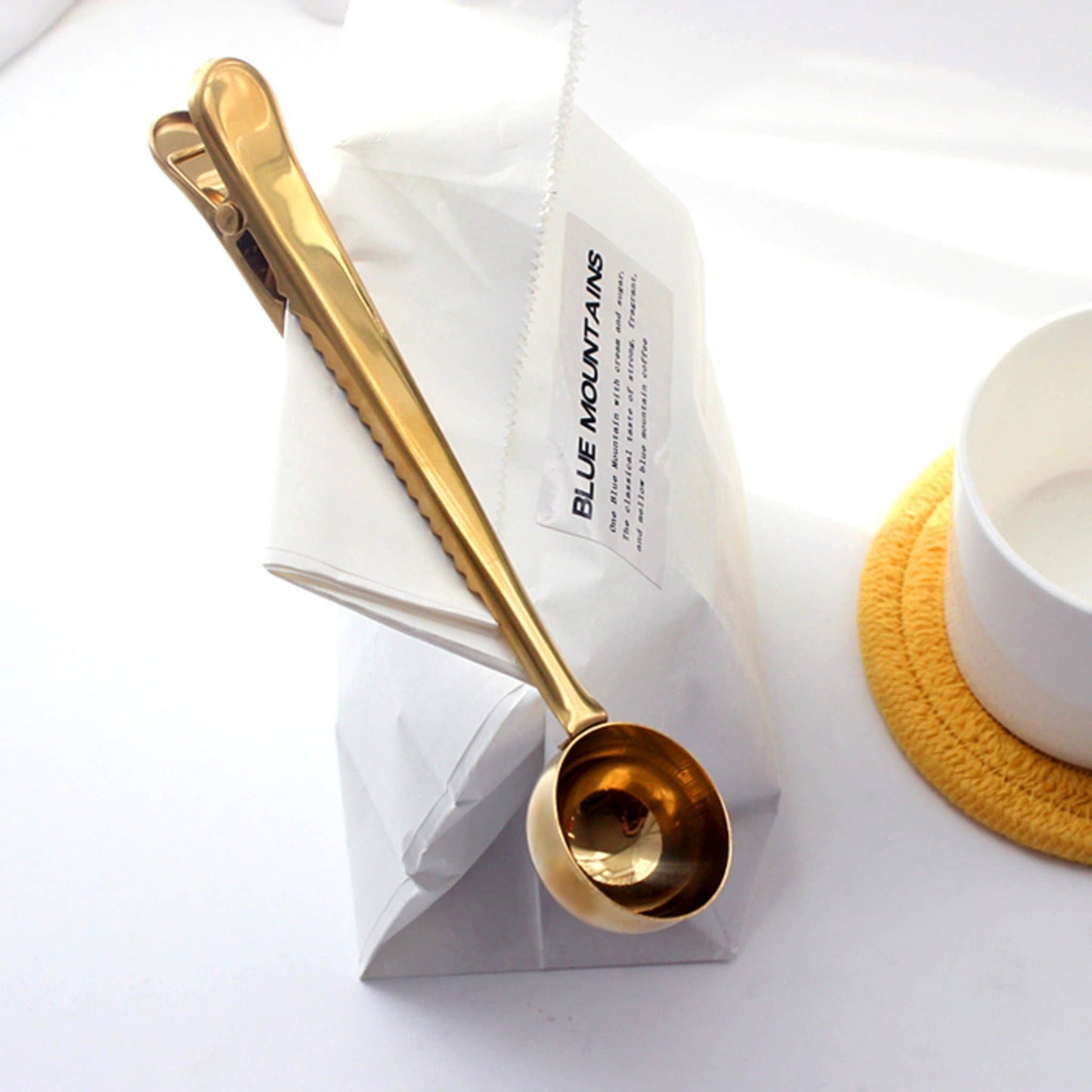 Stainless Steel Tea Scoop & bag clip for Loose-Leaf Tea: Champagne