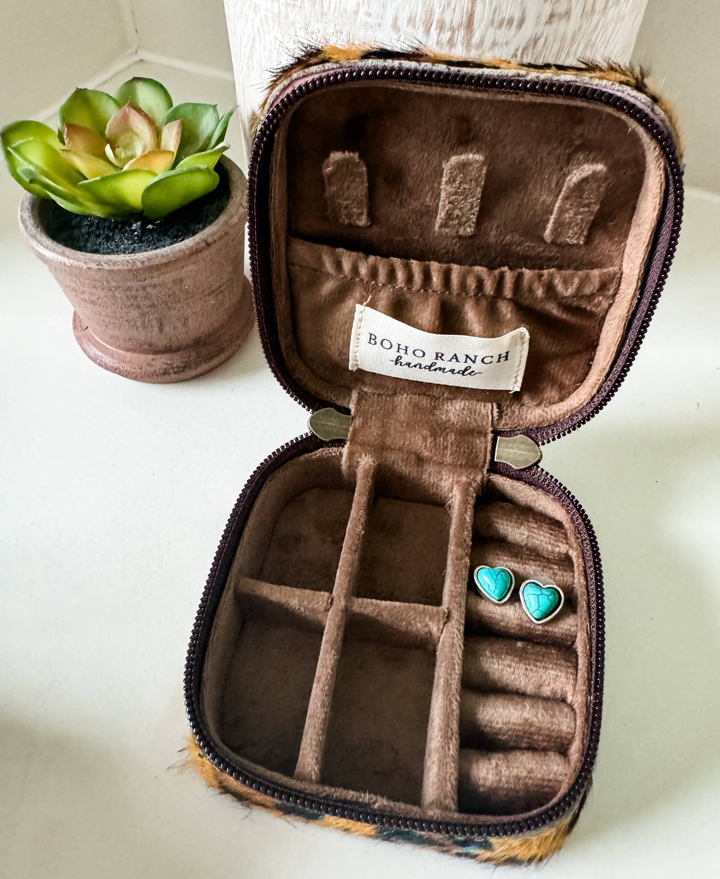 MINI COWHIDE JEWELRY BOX Western - travel storage gifts: BLACK + WHITE COWHIDE