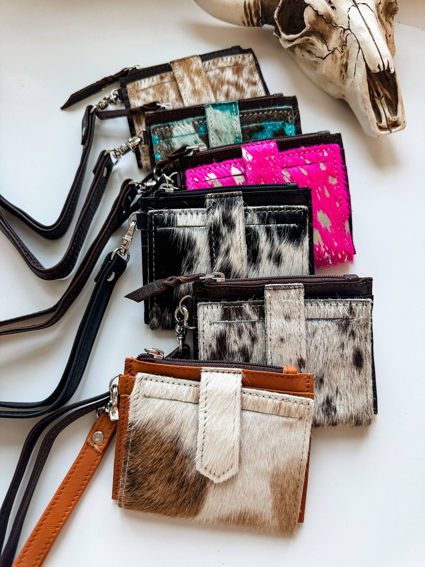 Western Cowhide Leather Wristlet Wallet Money Coins: 8 - BALCK + WHITE FLAP