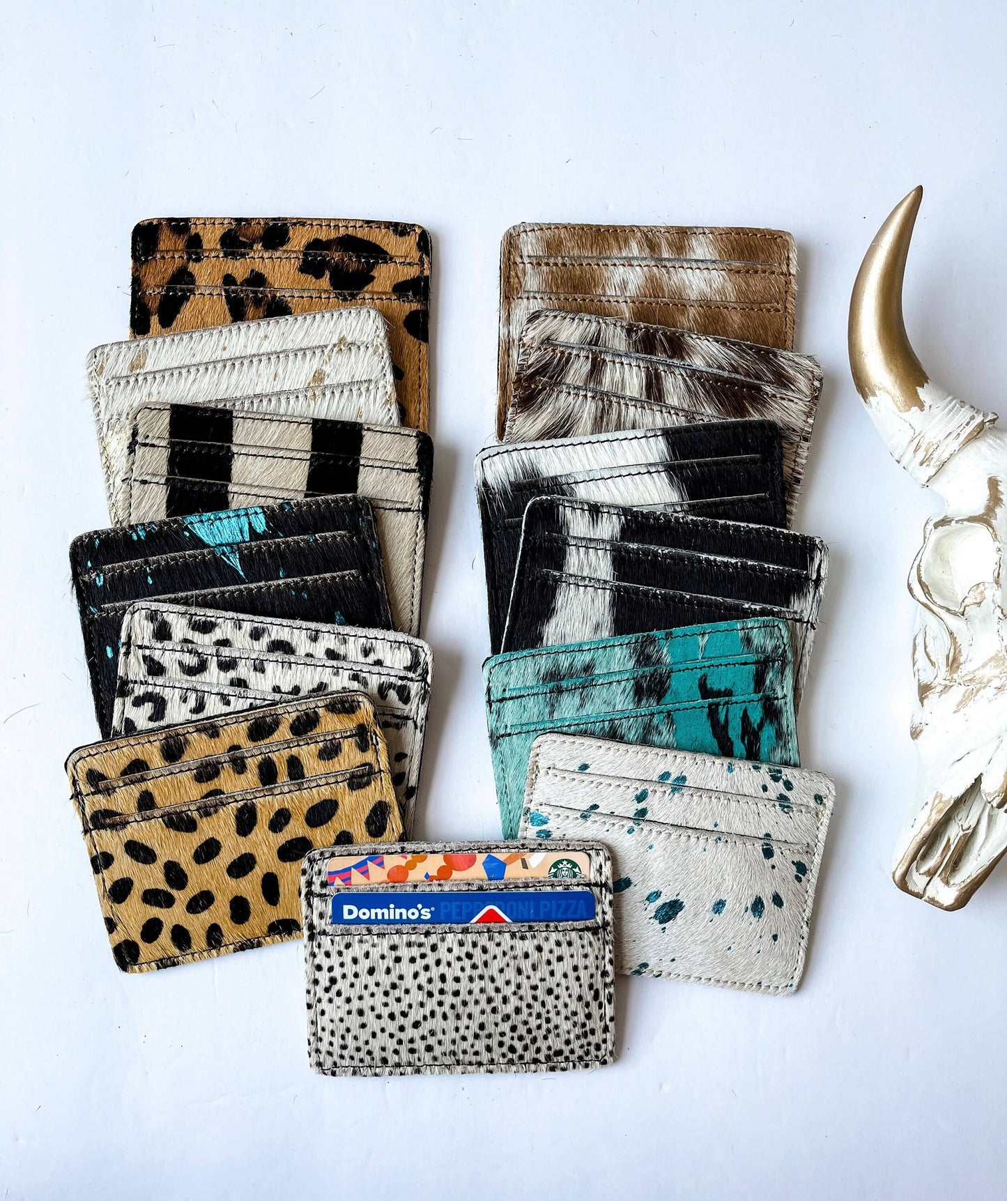 Western Cowhide Credit Card Holder - Money holder: LEOPARD + RAINBOW SPECS