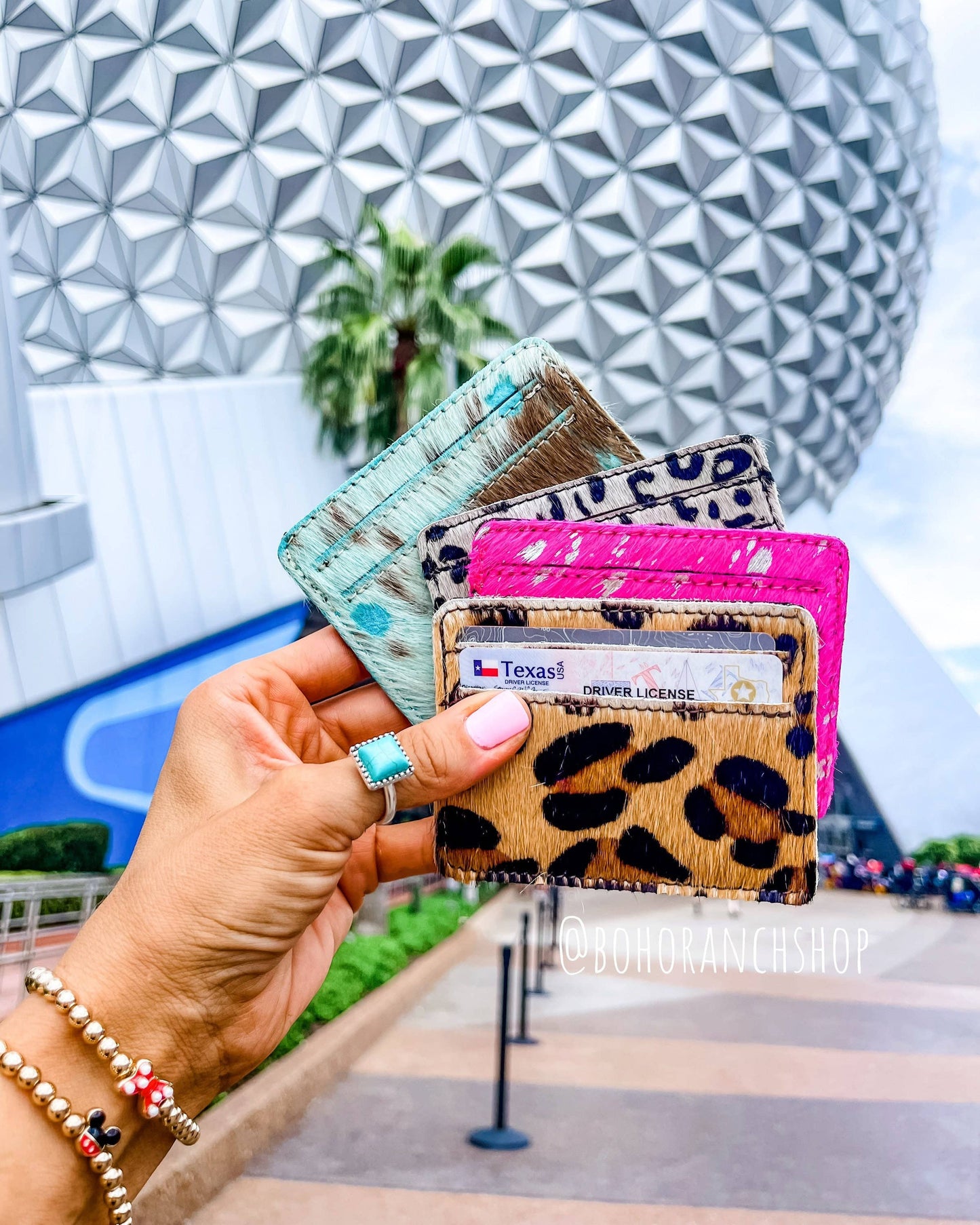 Western Cowhide Credit Card Holder - Money holder: LEOPARD + RAINBOW SPECS