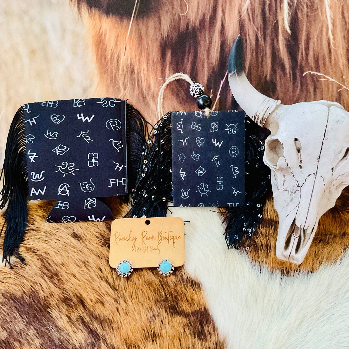 Black Ranch Brand Fringe Western Koozie | Wholesale Cowgirl Drink Sleeve
