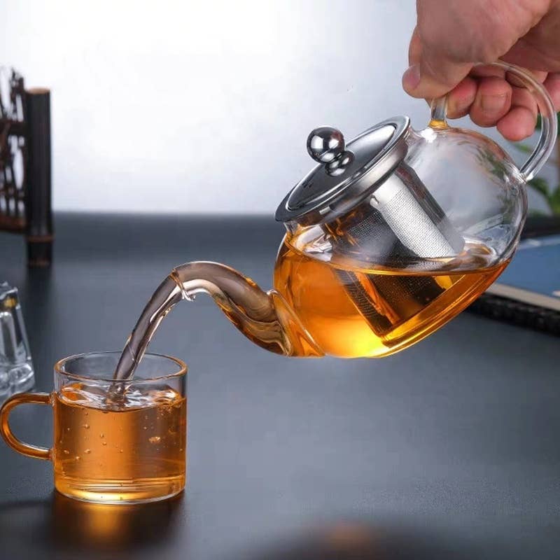Glass Teapot With Stainless Steel Infuser and Lid (40oz.): Stainless Steel Infuser & Lid