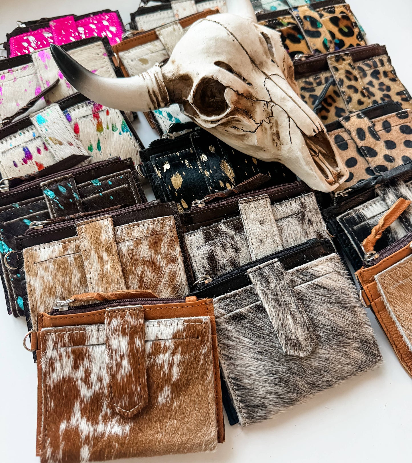 Western Cowhide Leather Wristlet Wallet Money Coins: 8 - BALCK + WHITE FLAP