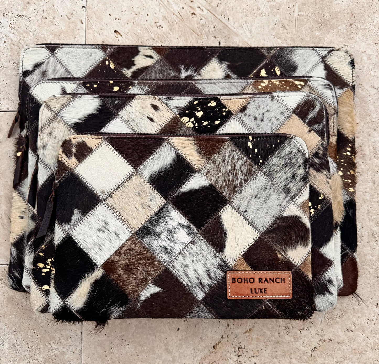 BOHO LUXE LAPTOP tech sleeve computer bag hairon cowhide: 15” BLACK + WHITE