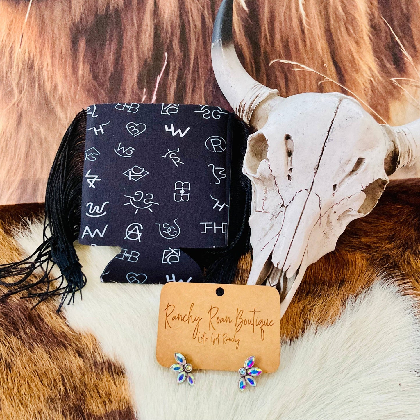 Black Ranch Brand Fringe Western Koozie | Wholesale Cowgirl Drink Sleeve
