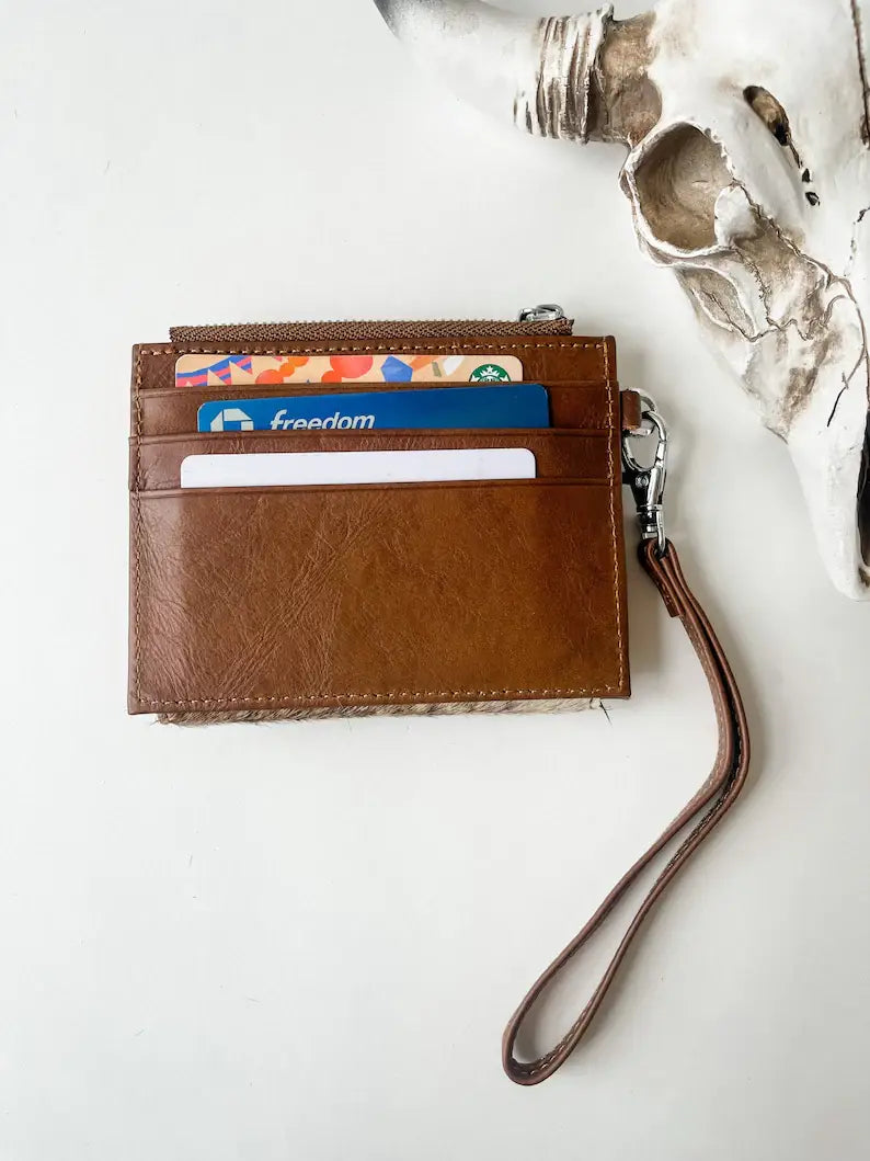 Western Cowhide Leather Wristlet Wallet Money Coins: 8 - BALCK + WHITE FLAP