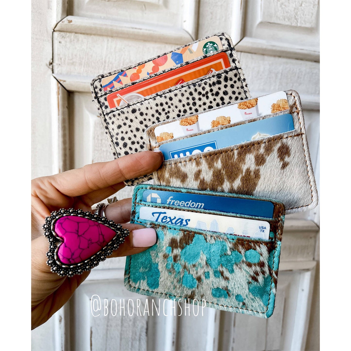 Western Cowhide Credit Card Holder - Money holder: LEOPARD + RAINBOW SPECS