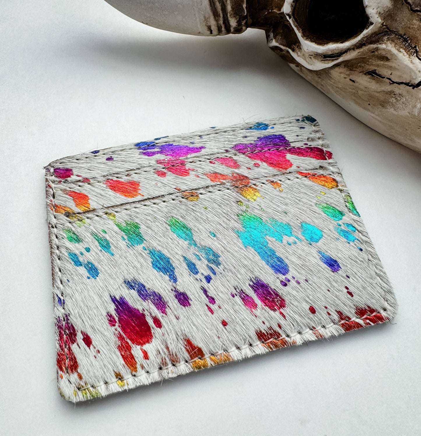 Western Cowhide Credit Card Holder - Money holder: LEOPARD + RAINBOW SPECS