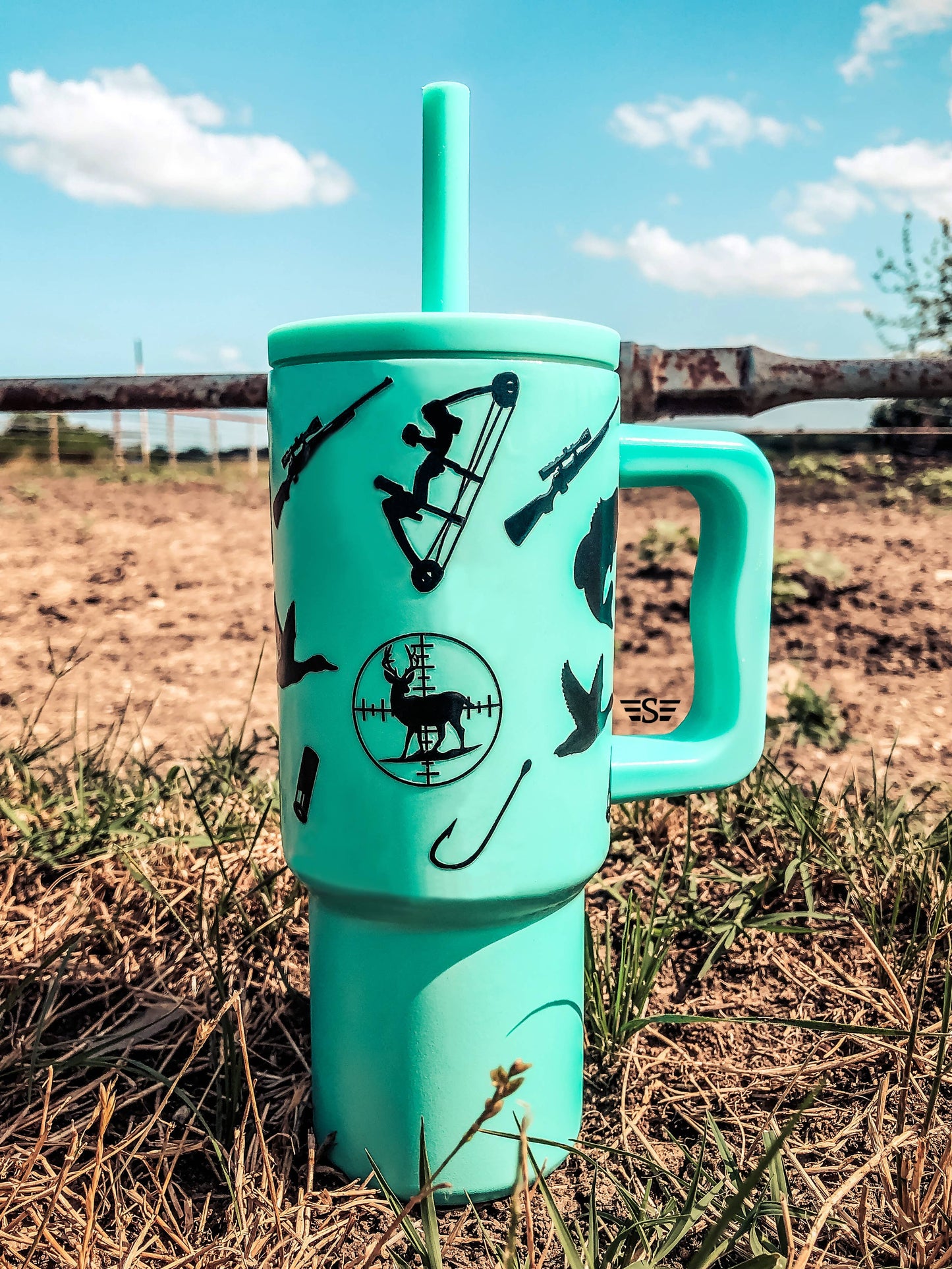 Kids 24oz Western Tumbler: Turquoise Retro Rodeo w/ Turquoise Print