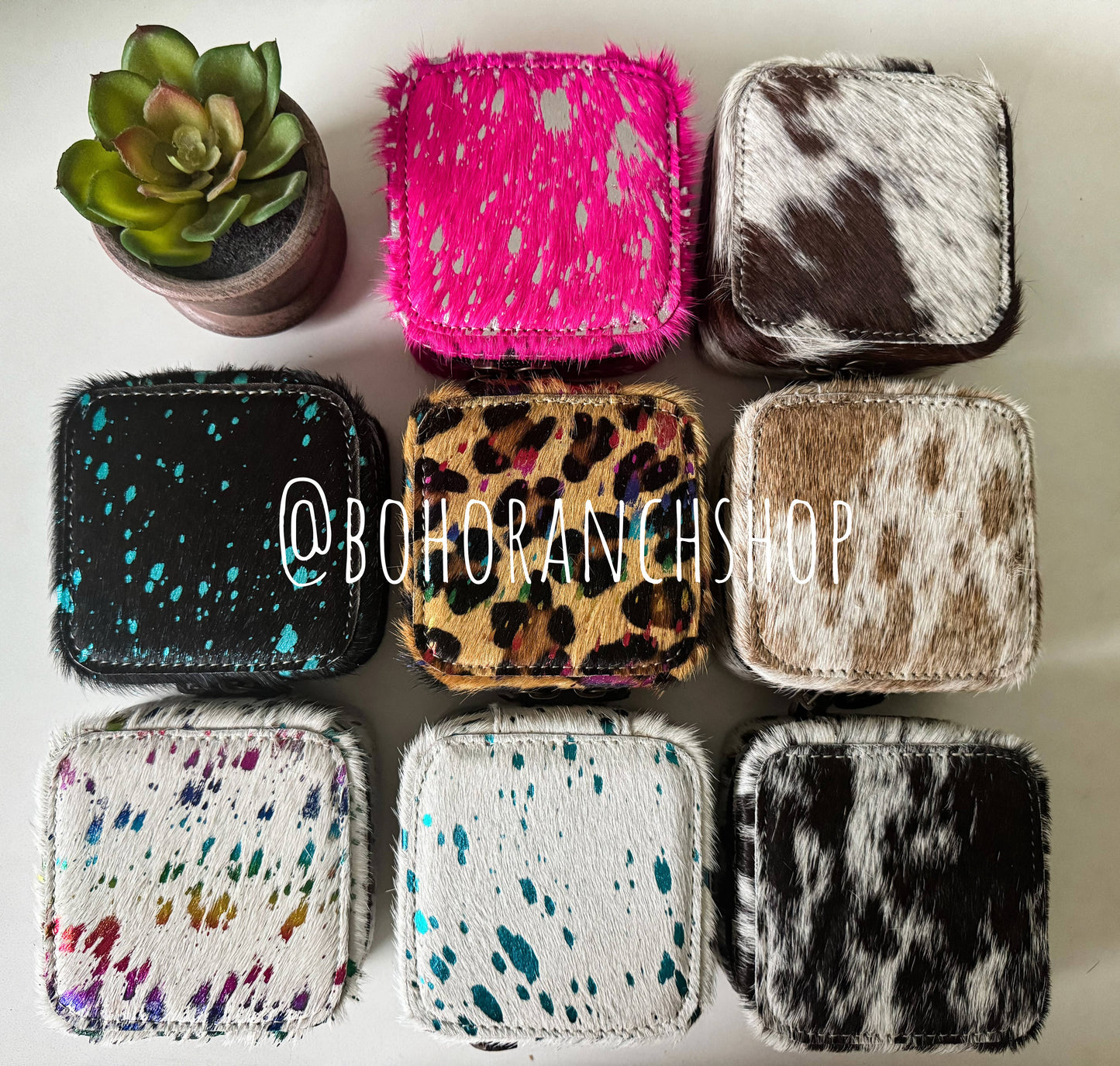 MINI COWHIDE JEWELRY BOX Western - travel storage gifts: BLACK + WHITE COWHIDE