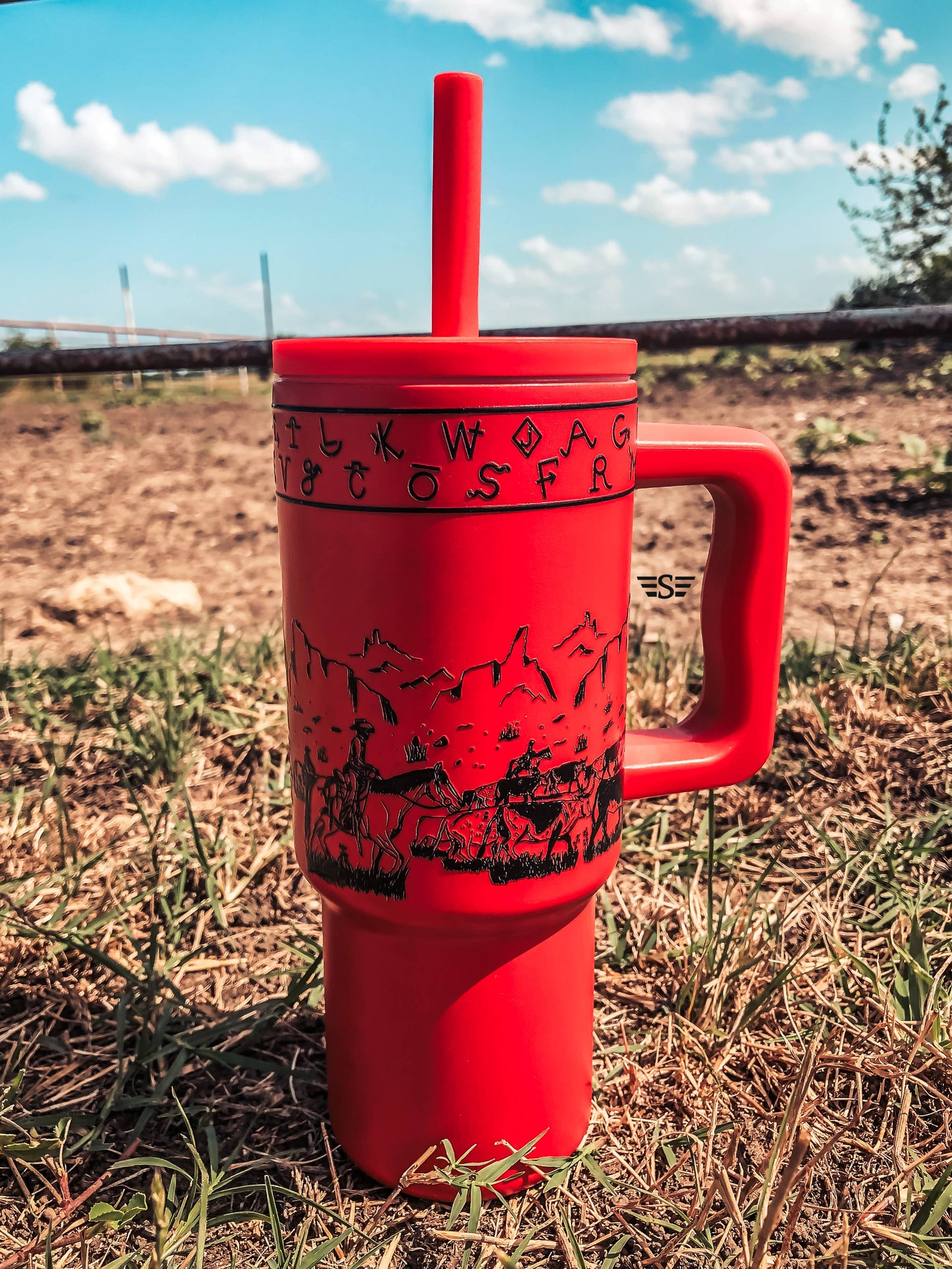 Kids 24oz Western Tumbler: Turquoise Retro Rodeo w/ Turquoise Print