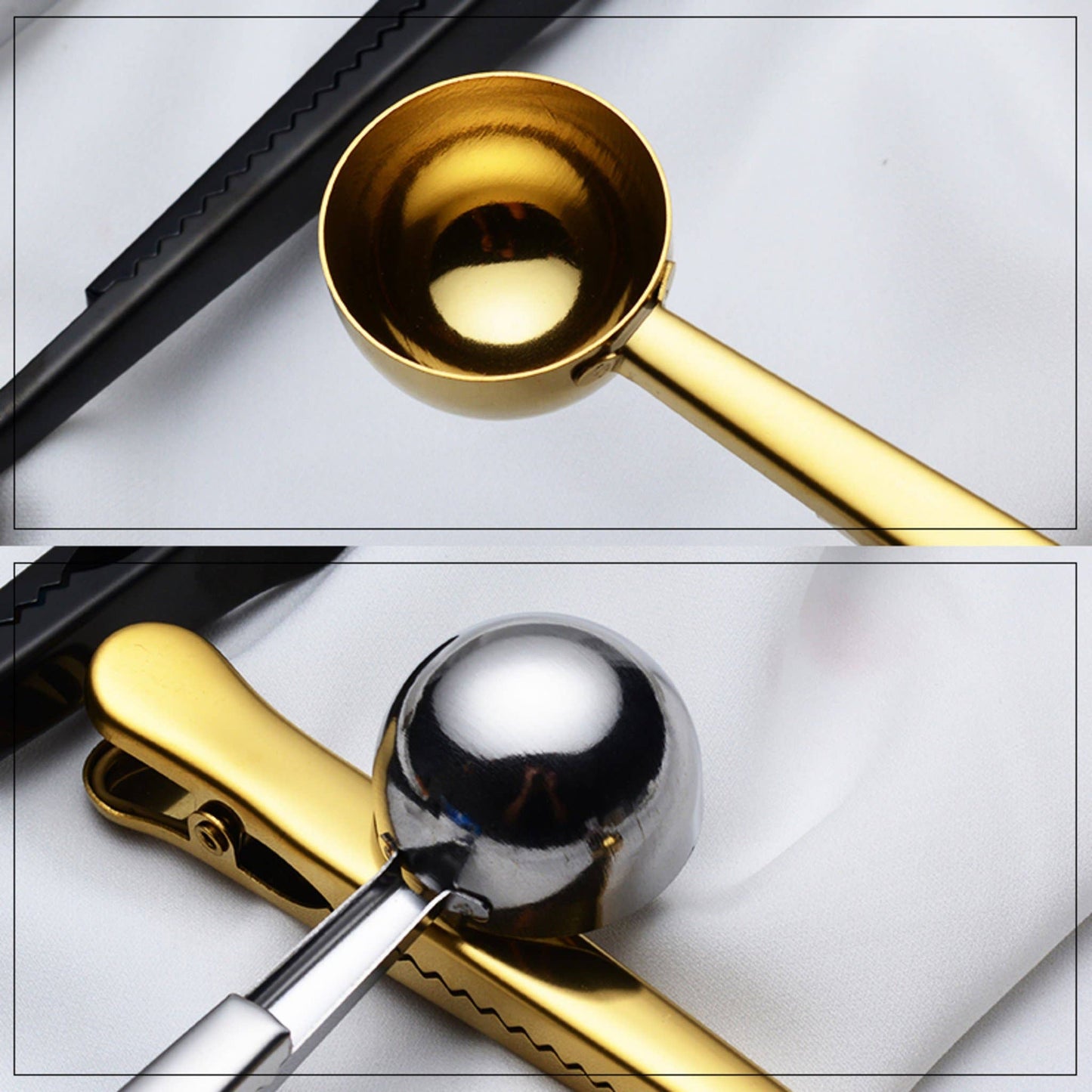 Stainless Steel Tea Scoop & bag clip for Loose-Leaf Tea: Black