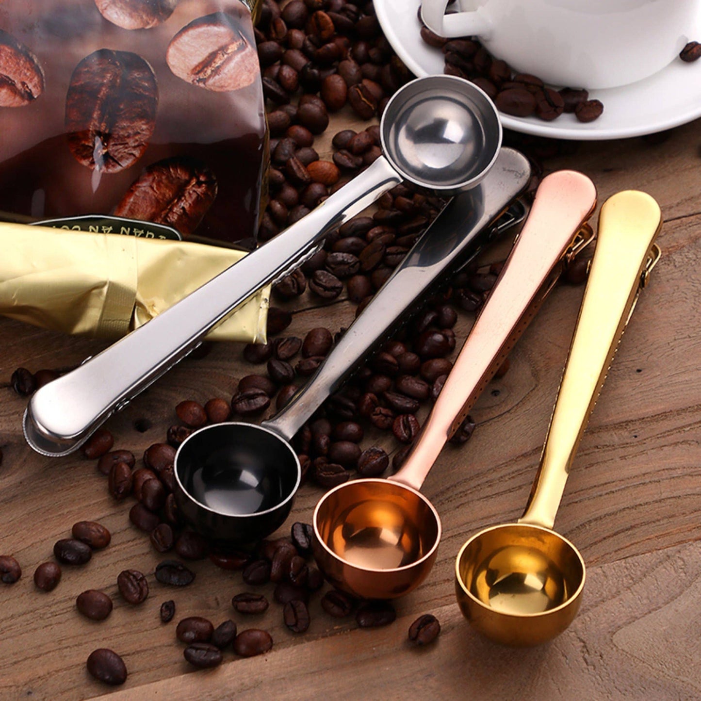 Stainless Steel Tea Scoop & bag clip for Loose-Leaf Tea: Black