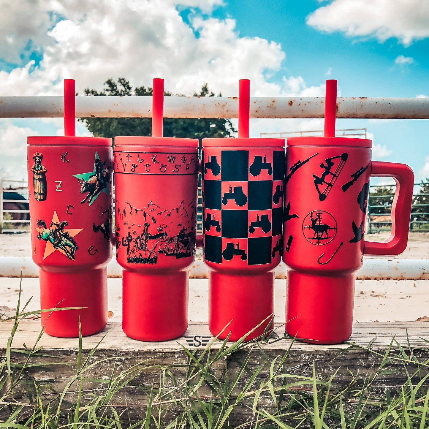 Kids 24oz Western Tumbler: Turquoise Retro Rodeo w/ Turquoise Print