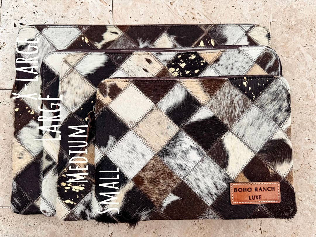 BOHO LUXE LAPTOP tech sleeve computer bag hairon cowhide: 15” BLACK + WHITE