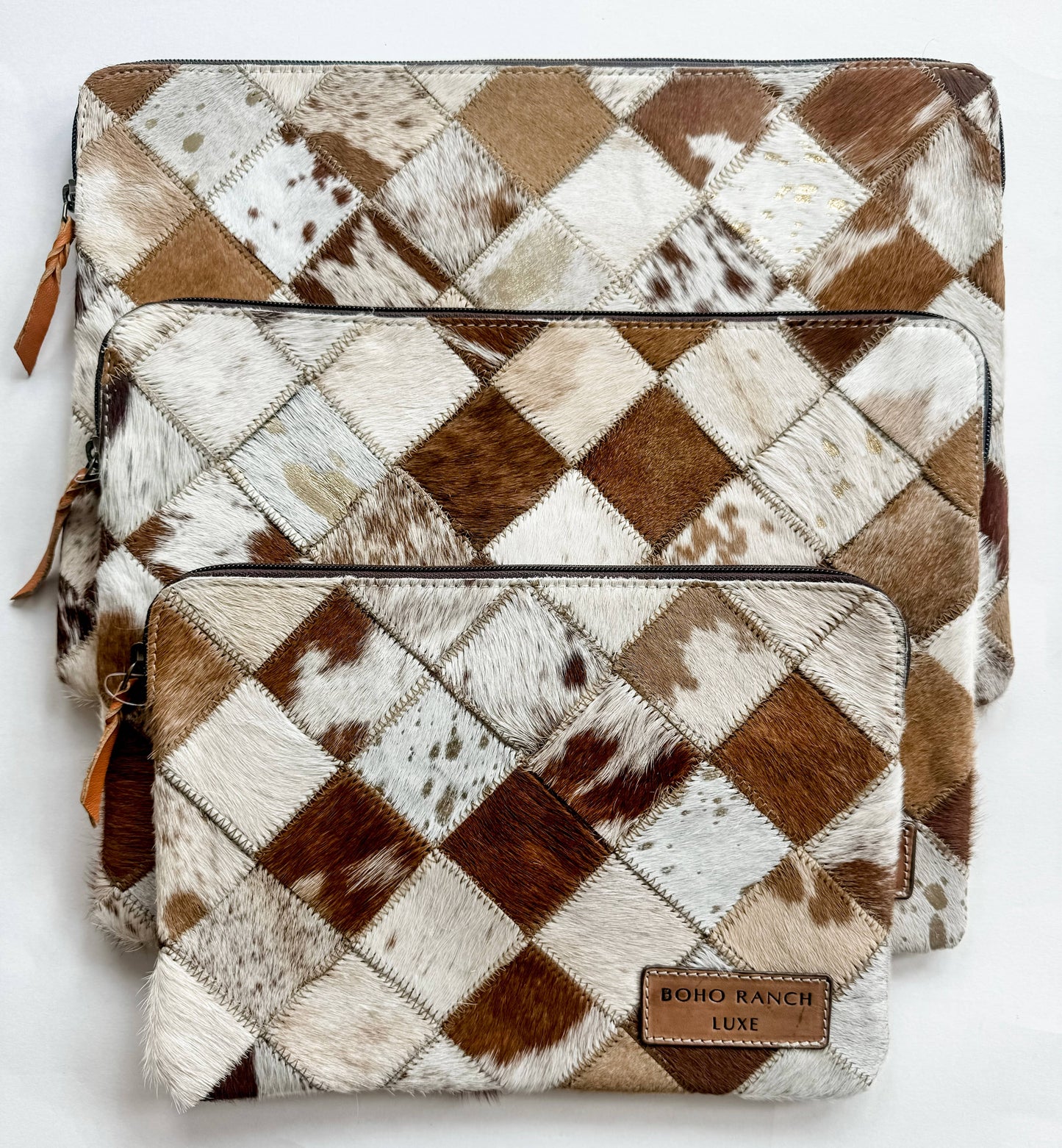 BOHO LUXE LAPTOP tech sleeve computer bag hairon cowhide: 15” BLACK + WHITE