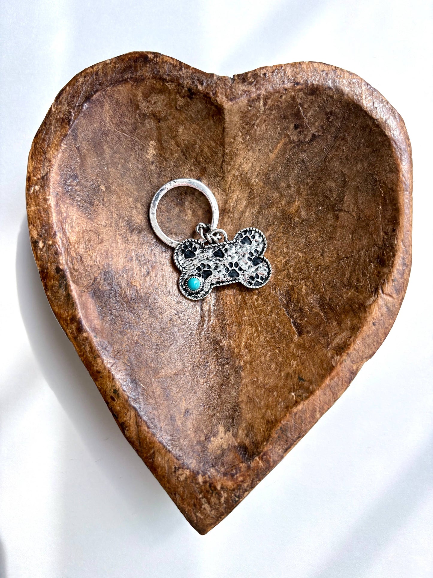 Paw Printed Dog Bone Metal Pendant Keychain : Pink