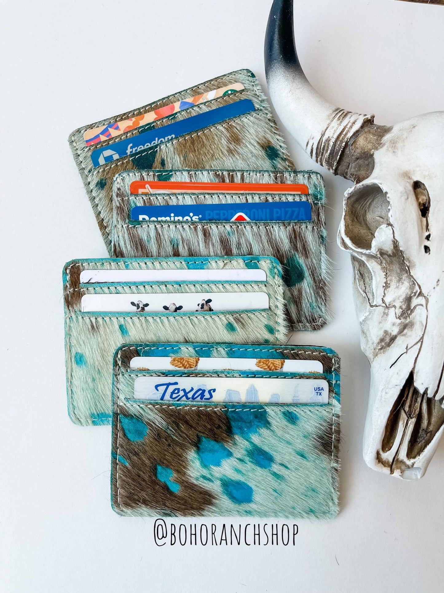 Western Cowhide Credit Card Holder - Money holder: LEOPARD + RAINBOW SPECS