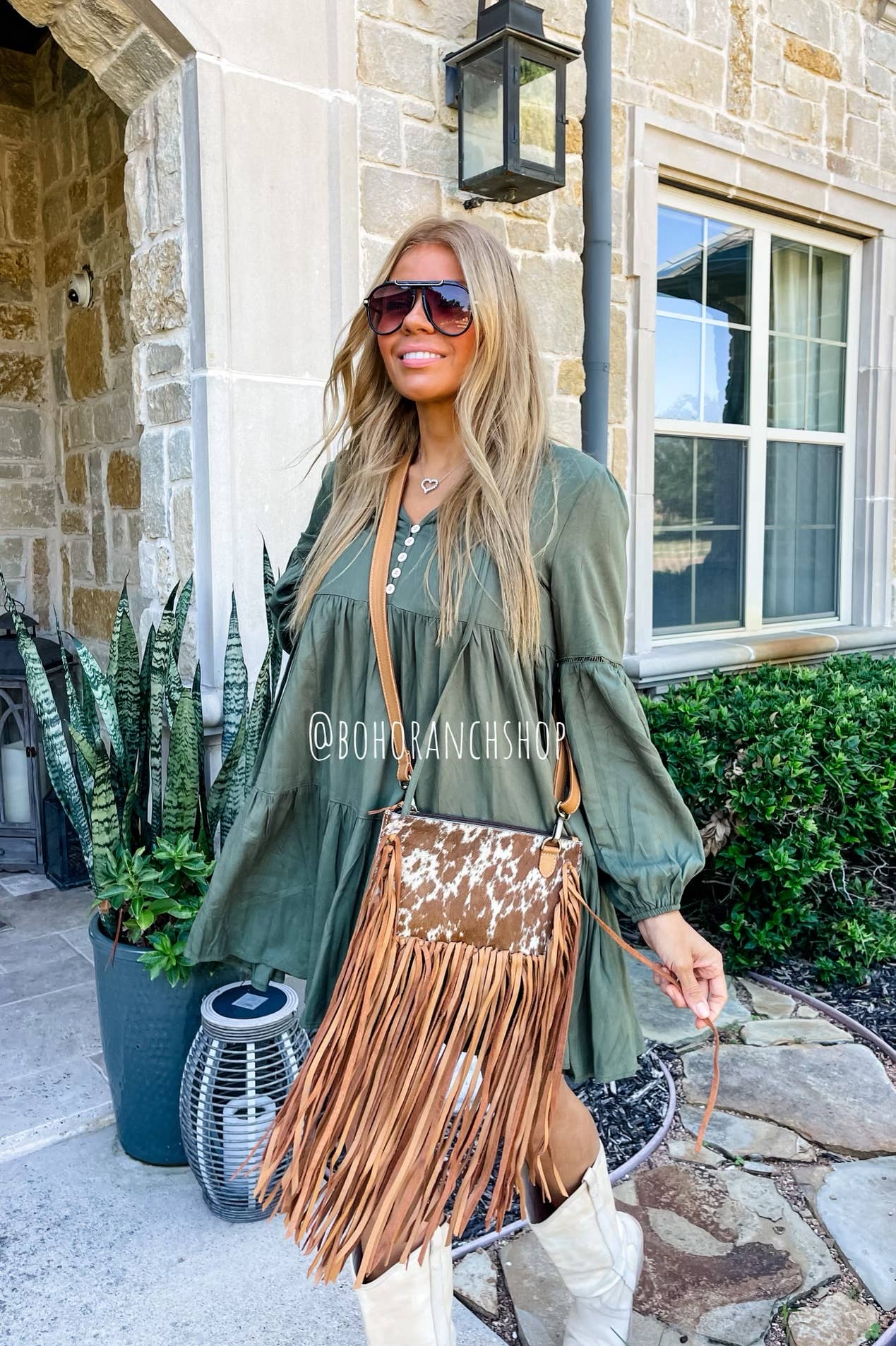 THE JESSE CROSSBODY cowhide fringe tassel purse bag: BROWN LEATHER