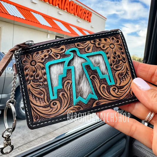 Western Cowhide Leather Keychain Wallet Longhorn Thunderbird: THUNDERBIRD