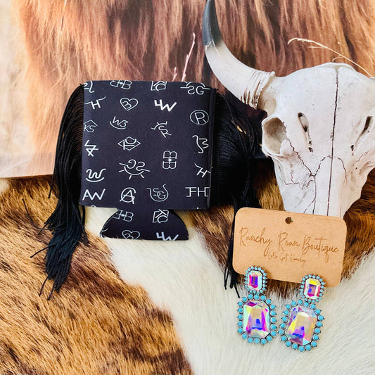 Black Ranch Brand Fringe Western Koozie | Wholesale Cowgirl Drink Sleeve