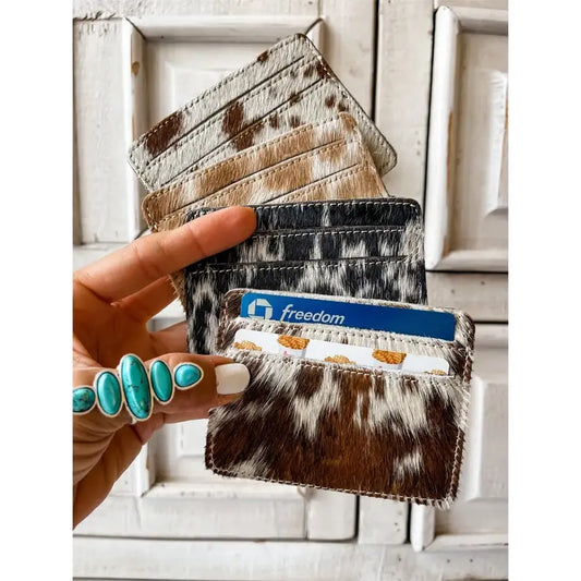 Western Cowhide Credit Card Holder - Money holder: LEOPARD + RAINBOW SPECS