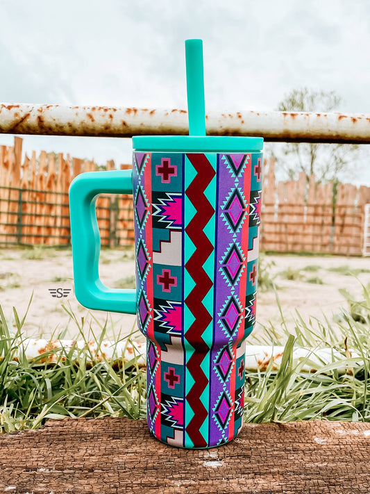 Kids 24oz Western Tumbler: Purple Vintage Geo