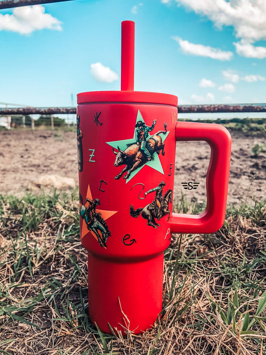 Kids 24oz Western Tumbler: Red Retro Rodeo